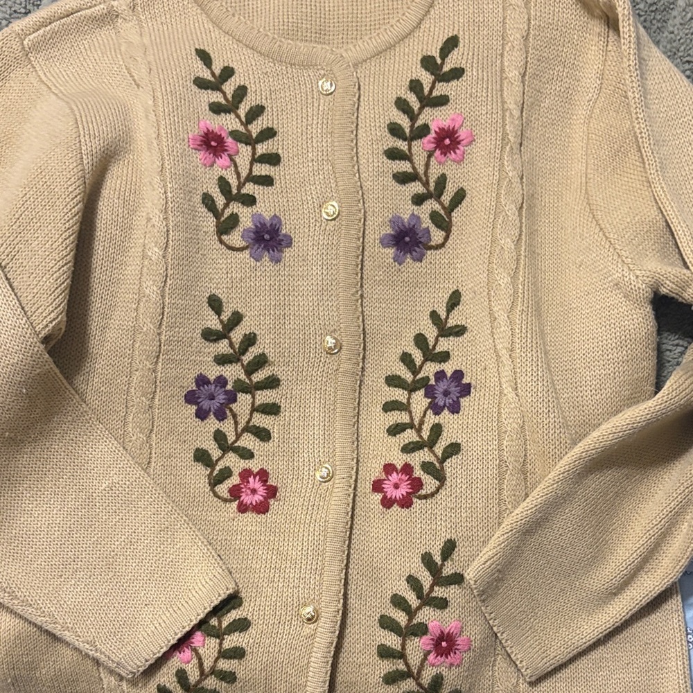 Floral Embroidered Beige Sweater